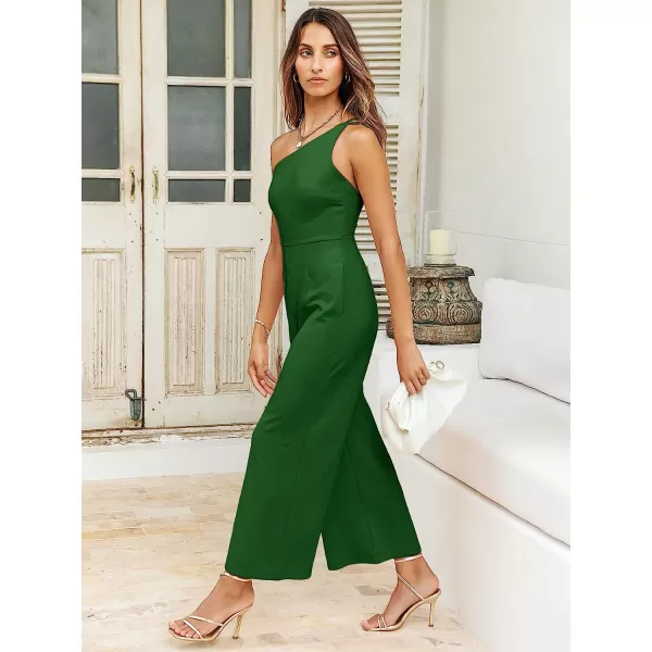 imageANRABESS Womens Summer Dressy One Shoulder Sleeveless Bodycon Backless Casual Wide Leg Jumpsuit Romper with PocketsGrass