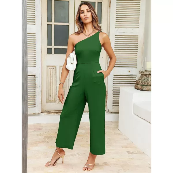 imageANRABESS Womens Summer Dressy One Shoulder Sleeveless Bodycon Backless Casual Wide Leg Jumpsuit Romper with PocketsGrass