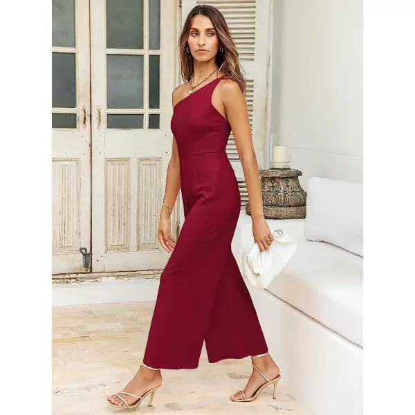 imageANRABESS Womens Summer Dressy One Shoulder Sleeveless Bodycon Backless Casual Wide Leg Jumpsuit Romper with PocketsRed