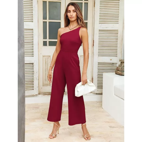 imageANRABESS Womens Summer Dressy One Shoulder Sleeveless Bodycon Backless Casual Wide Leg Jumpsuit Romper with PocketsRed