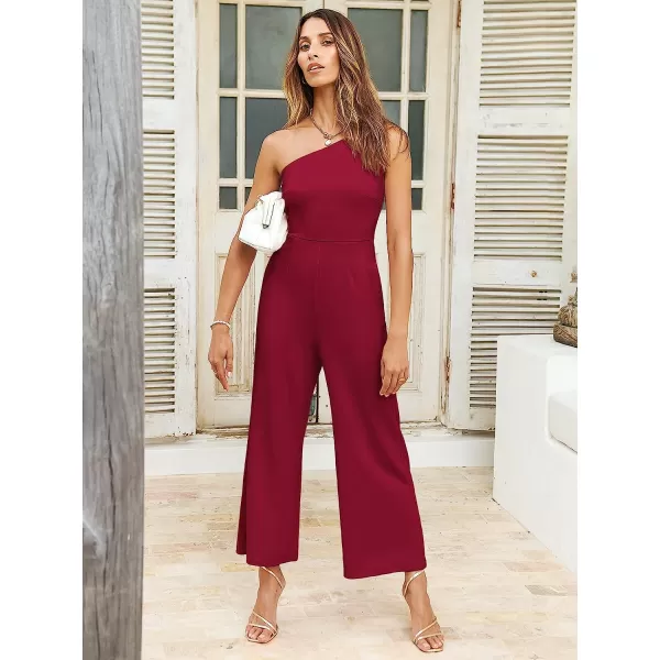 imageANRABESS Womens Summer Dressy One Shoulder Sleeveless Bodycon Backless Casual Wide Leg Jumpsuit Romper with PocketsRed