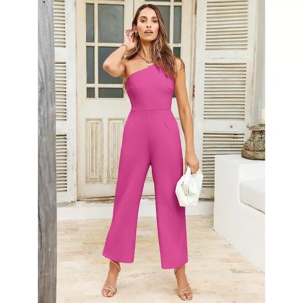 imageANRABESS Womens Summer Dressy One Shoulder Sleeveless Bodycon Backless Casual Wide Leg Jumpsuit Romper with PocketsRose