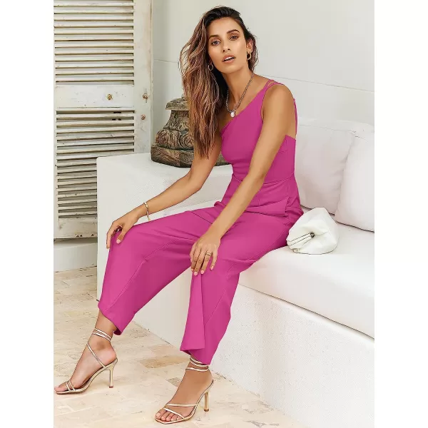 imageANRABESS Womens Summer Dressy One Shoulder Sleeveless Bodycon Backless Casual Wide Leg Jumpsuit Romper with PocketsRose