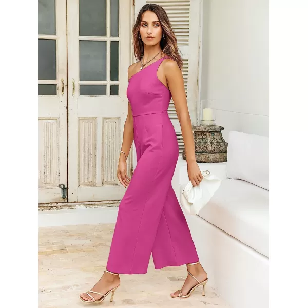 imageANRABESS Womens Summer Dressy One Shoulder Sleeveless Bodycon Backless Casual Wide Leg Jumpsuit Romper with PocketsRose