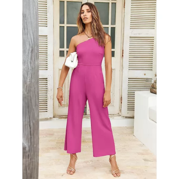 imageANRABESS Womens Summer Dressy One Shoulder Sleeveless Bodycon Backless Casual Wide Leg Jumpsuit Romper with PocketsRose