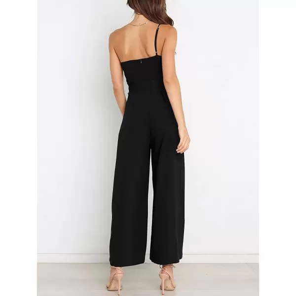 imageANRABESS Womens Summer Dressy One Shoulder Sleeveless Tie Waist Backless Casual Wide Leg Jumpsuit Rompers PocketsBlack