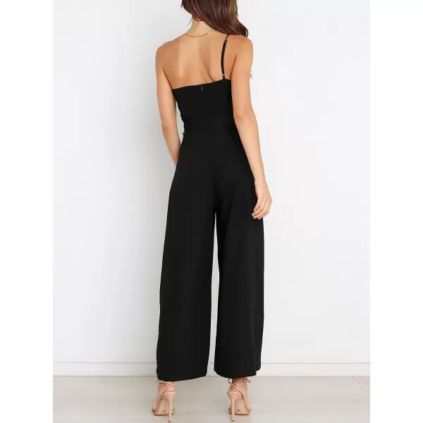 imageANRABESS Womens Summer Dressy One Shoulder Sleeveless Tie Waist Backless Casual Wide Leg Jumpsuit Rompers PocketsBlack