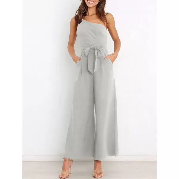 imageANRABESS Womens Summer Dressy One Shoulder Sleeveless Tie Waist Backless Casual Wide Leg Jumpsuit Rompers PocketsGray