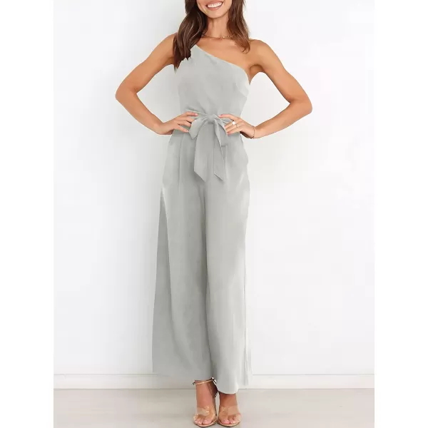 imageANRABESS Womens Summer Dressy One Shoulder Sleeveless Tie Waist Backless Casual Wide Leg Jumpsuit Rompers PocketsGray
