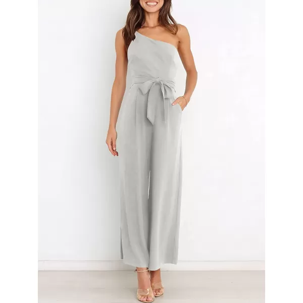 imageANRABESS Womens Summer Dressy One Shoulder Sleeveless Tie Waist Backless Casual Wide Leg Jumpsuit Rompers PocketsGray