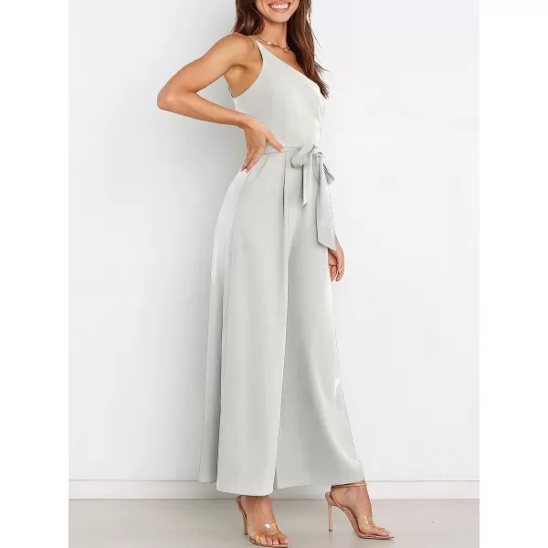 imageANRABESS Womens Summer Dressy One Shoulder Sleeveless Tie Waist Backless Casual Wide Leg Jumpsuit Rompers PocketsGray