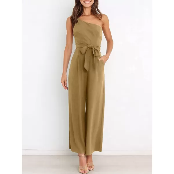 imageANRABESS Womens Summer Dressy One Shoulder Sleeveless Tie Waist Backless Casual Wide Leg Jumpsuit Rompers PocketsKhaki