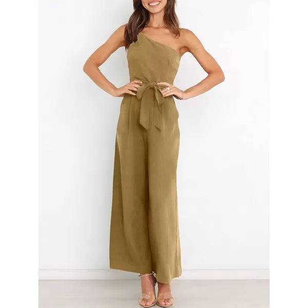 imageANRABESS Womens Summer Dressy One Shoulder Sleeveless Tie Waist Backless Casual Wide Leg Jumpsuit Rompers PocketsKhaki