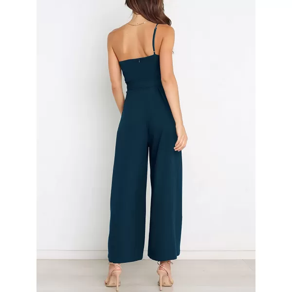 imageANRABESS Womens Summer Dressy One Shoulder Sleeveless Tie Waist Backless Casual Wide Leg Jumpsuit Rompers PocketsNavy Blue