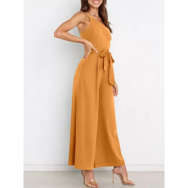imageANRABESS Womens Summer Dressy One Shoulder Sleeveless Tie Waist Backless Casual Wide Leg Jumpsuit Rompers PocketsOrange