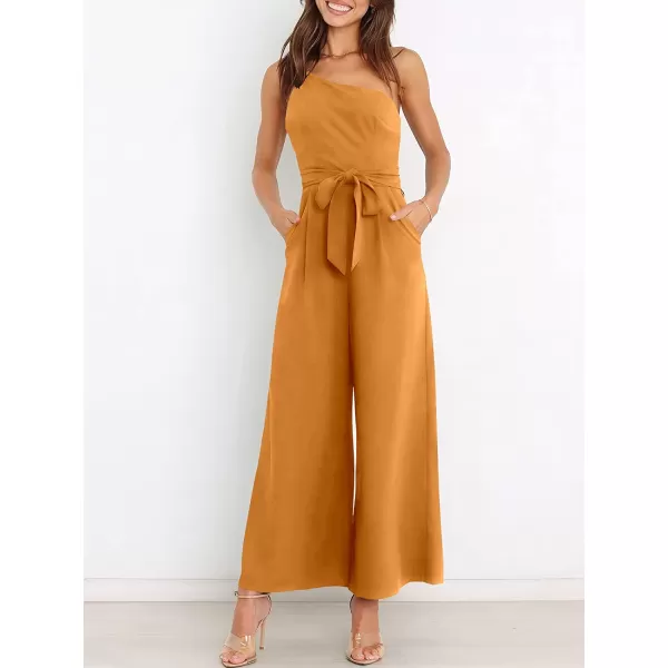 imageANRABESS Womens Summer Dressy One Shoulder Sleeveless Tie Waist Backless Casual Wide Leg Jumpsuit Rompers PocketsOrange