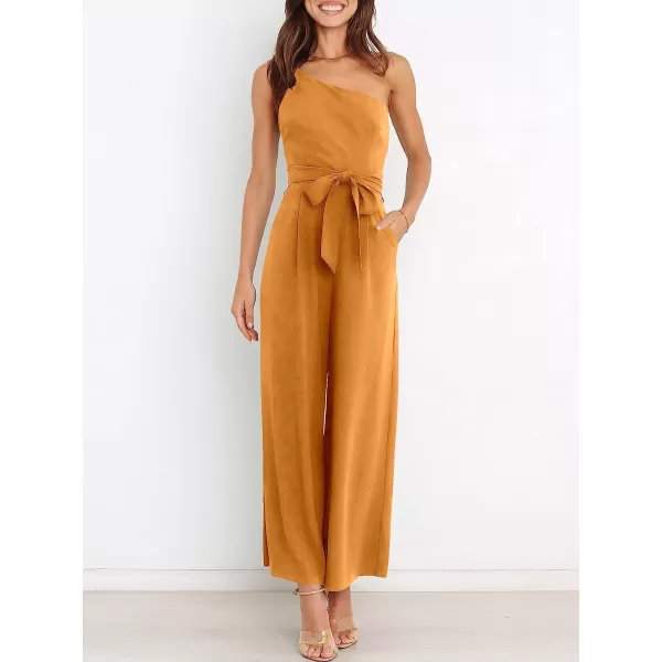 imageANRABESS Womens Summer Dressy One Shoulder Sleeveless Tie Waist Backless Casual Wide Leg Jumpsuit Rompers PocketsOrange