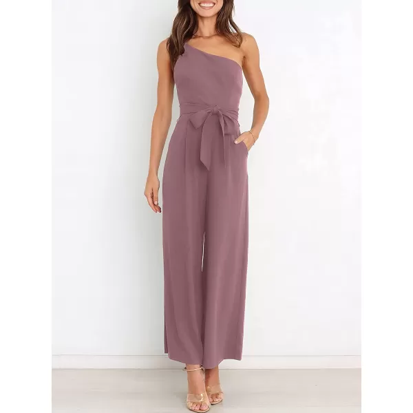 imageANRABESS Womens Summer Dressy One Shoulder Sleeveless Tie Waist Backless Casual Wide Leg Jumpsuit Rompers PocketsPink