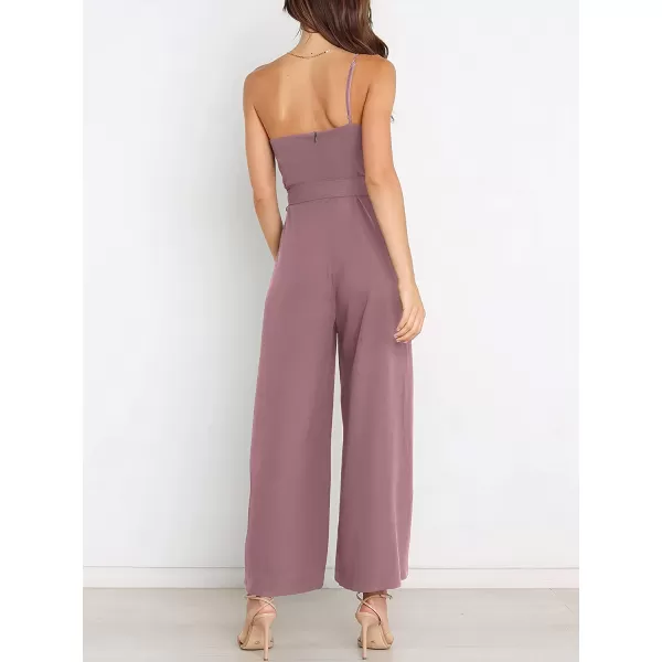 imageANRABESS Womens Summer Dressy One Shoulder Sleeveless Tie Waist Backless Casual Wide Leg Jumpsuit Rompers PocketsPink