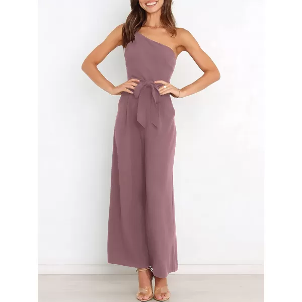 imageANRABESS Womens Summer Dressy One Shoulder Sleeveless Tie Waist Backless Casual Wide Leg Jumpsuit Rompers PocketsPink