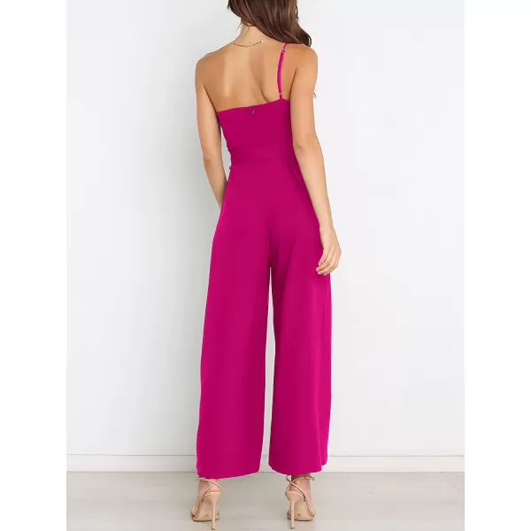 imageANRABESS Womens Summer Dressy One Shoulder Sleeveless Tie Waist Backless Casual Wide Leg Jumpsuit Rompers PocketsRose