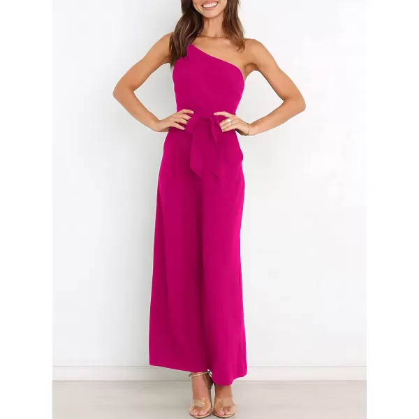 imageANRABESS Womens Summer Dressy One Shoulder Sleeveless Tie Waist Backless Casual Wide Leg Jumpsuit Rompers PocketsRose