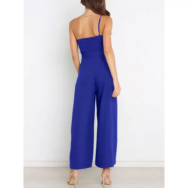 imageANRABESS Womens Summer Dressy One Shoulder Sleeveless Tie Waist Backless Casual Wide Leg Jumpsuit Rompers PocketsRoyal Blue