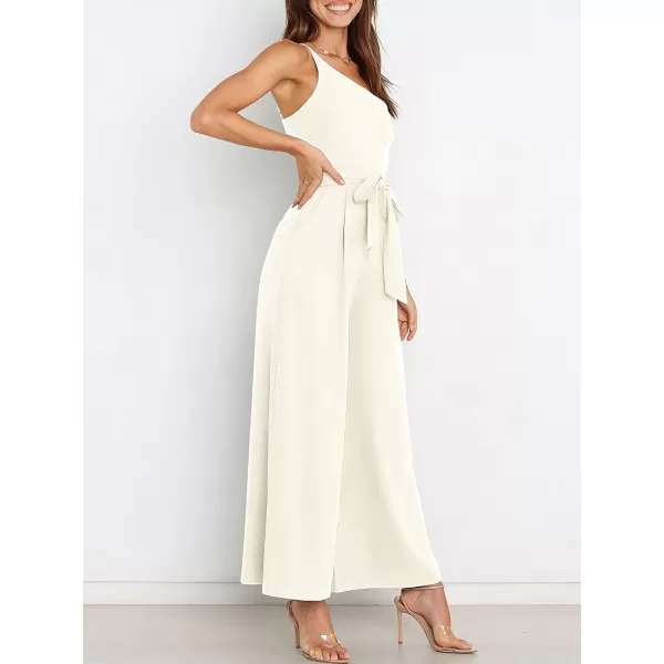 imageANRABESS Womens Summer Dressy One Shoulder Sleeveless Tie Waist Backless Casual Wide Leg Jumpsuit Rompers PocketsWhite