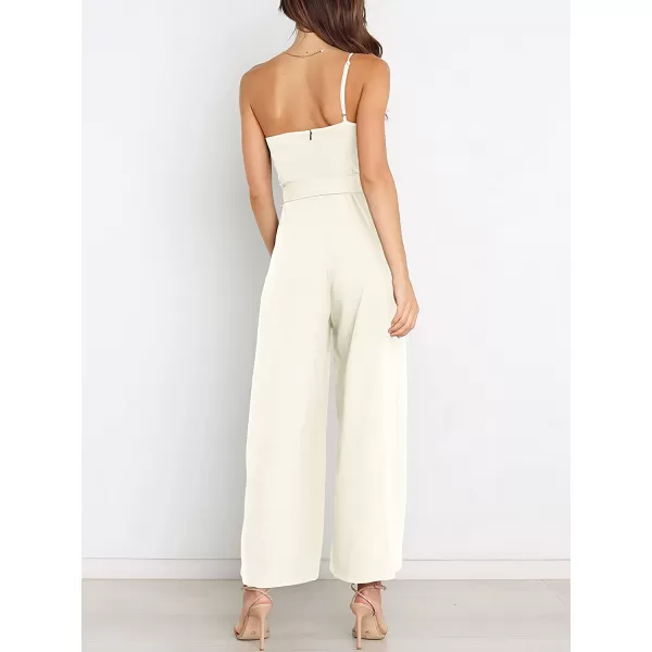 imageANRABESS Womens Summer Dressy One Shoulder Sleeveless Tie Waist Backless Casual Wide Leg Jumpsuit Rompers PocketsWhite