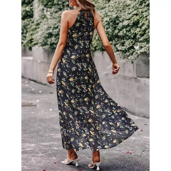 imageANRABESS Womens Summer High Low Ruffle Maxi Dress Spaghetti Strap Print Flowy Beach Long DressBlack Green