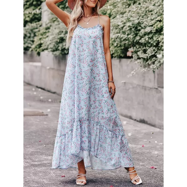 imageANRABESS Womens Summer High Low Ruffle Maxi Dress Spaghetti Strap Print Flowy Beach Long DressBlue Pink