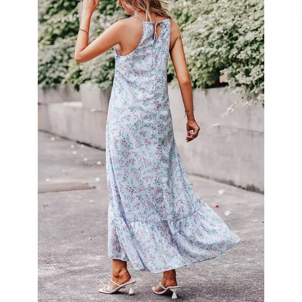 imageANRABESS Womens Summer High Low Ruffle Maxi Dress Spaghetti Strap Print Flowy Beach Long DressBlue Pink