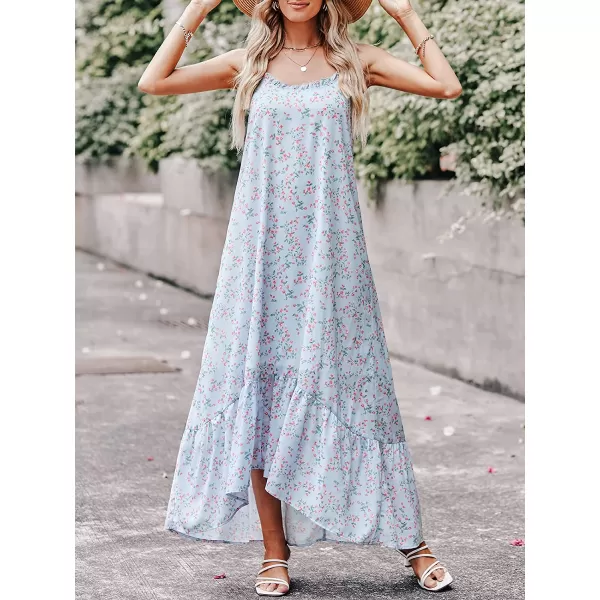 imageANRABESS Womens Summer High Low Ruffle Maxi Dress Spaghetti Strap Print Flowy Beach Long DressBlue Pink