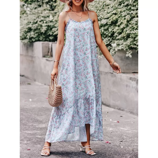 imageANRABESS Womens Summer High Low Ruffle Maxi Dress Spaghetti Strap Print Flowy Beach Long DressBlue Pink