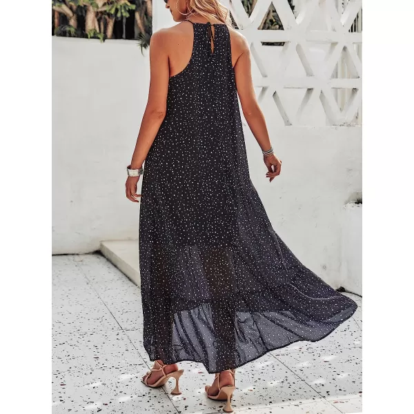imageANRABESS Womens Summer High Low Ruffle Maxi Dress Spaghetti Strap Print Flowy Beach Long DressDot Star