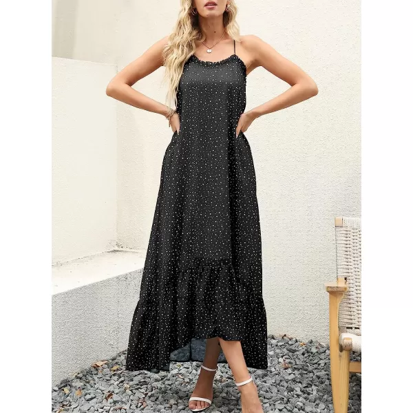 imageANRABESS Womens Summer High Low Ruffle Maxi Dress Spaghetti Strap Print Flowy Beach Long DressDot Star