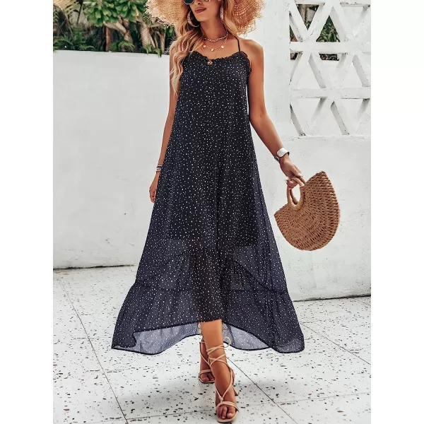 imageANRABESS Womens Summer High Low Ruffle Maxi Dress Spaghetti Strap Print Flowy Beach Long DressDot Star