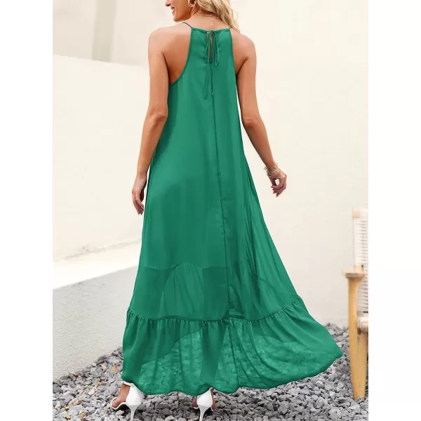 imageANRABESS Womens Summer High Low Ruffle Maxi Dress Spaghetti Strap Print Flowy Beach Long DressGreen