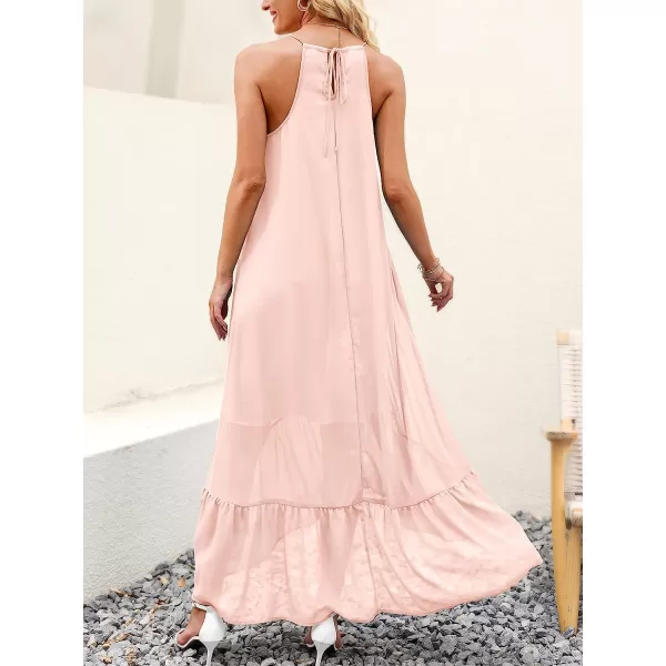 imageANRABESS Womens Summer High Low Ruffle Maxi Dress Spaghetti Strap Print Flowy Beach Long DressPink