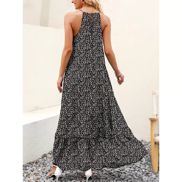 imageANRABESS Womens Summer High Low Ruffle Maxi Dress Spaghetti Strap Print Flowy Beach Long DressPrint Black