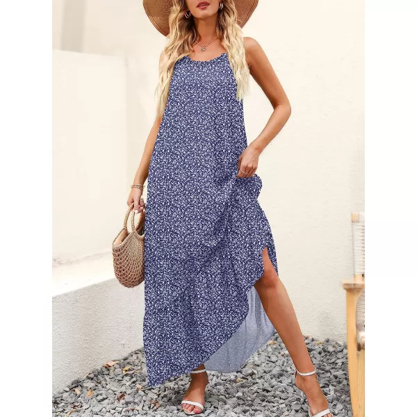 imageANRABESS Womens Summer High Low Ruffle Maxi Dress Spaghetti Strap Print Flowy Beach Long DressPrint Blue