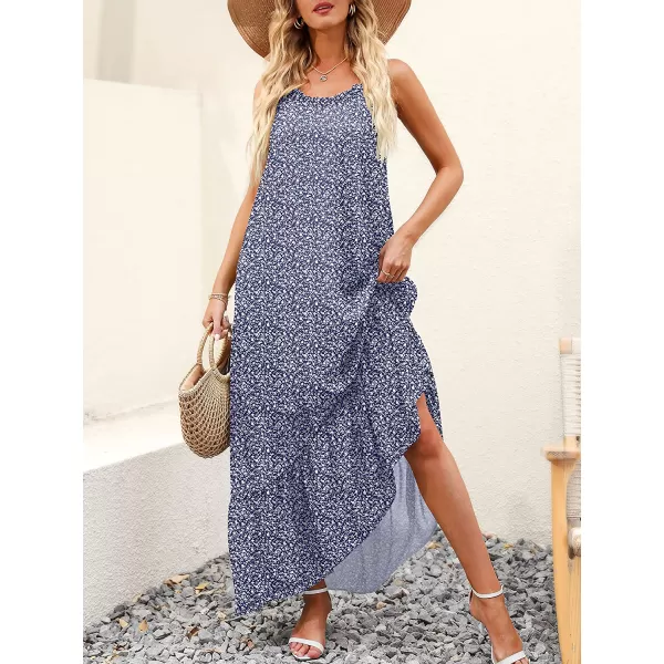 imageANRABESS Womens Summer High Low Ruffle Maxi Dress Spaghetti Strap Print Flowy Beach Long DressPrint Blue