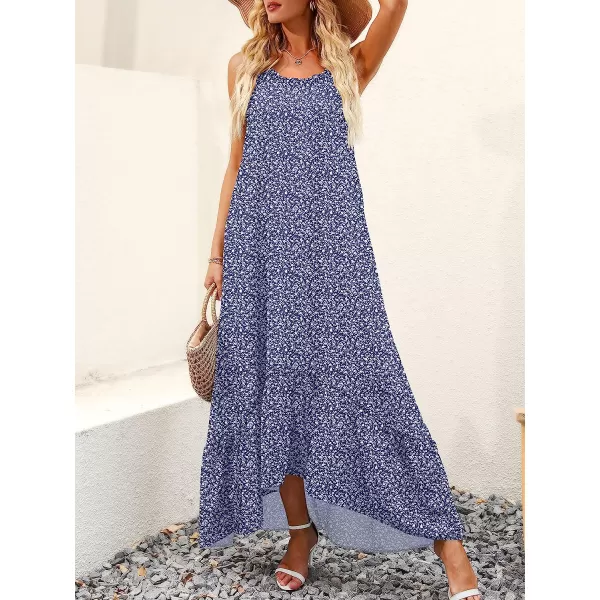 imageANRABESS Womens Summer High Low Ruffle Maxi Dress Spaghetti Strap Print Flowy Beach Long DressPrint Blue