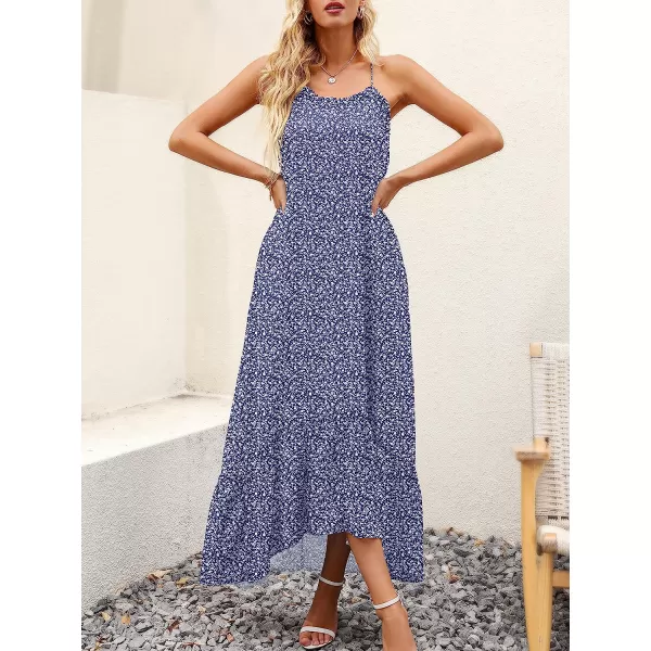imageANRABESS Womens Summer High Low Ruffle Maxi Dress Spaghetti Strap Print Flowy Beach Long DressPrint Blue