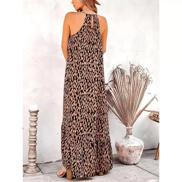 imageANRABESS Womens Summer High Low Ruffle Maxi Dress Spaghetti Strap Print Flowy Beach Long DressPrint Brown