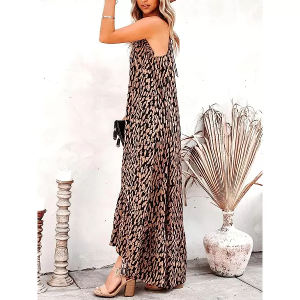 imageANRABESS Womens Summer High Low Ruffle Maxi Dress Spaghetti Strap Print Flowy Beach Long DressPrint Brown