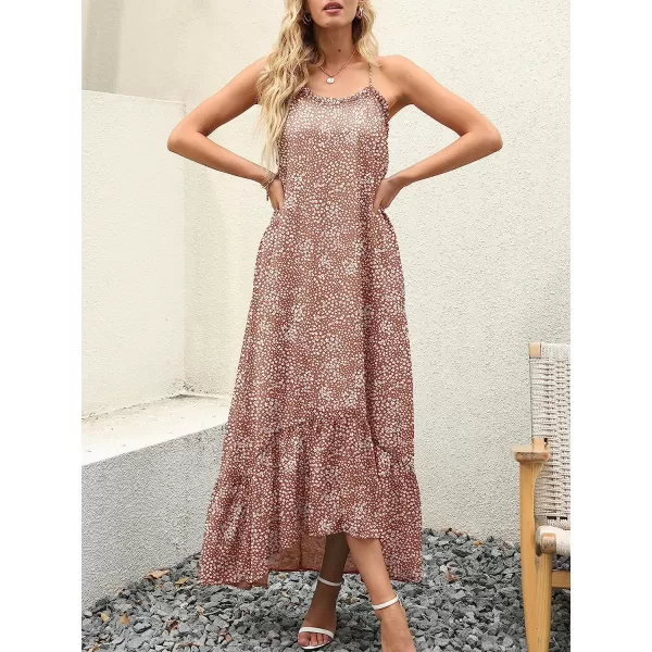 imageANRABESS Womens Summer High Low Ruffle Maxi Dress Spaghetti Strap Print Flowy Beach Long DressPrint Conch
