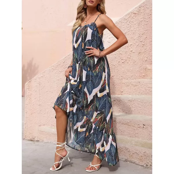 imageANRABESS Womens Summer High Low Ruffle Maxi Dress Spaghetti Strap Print Flowy Beach Long DressPrint Leaf