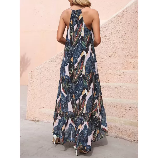 imageANRABESS Womens Summer High Low Ruffle Maxi Dress Spaghetti Strap Print Flowy Beach Long DressPrint Leaf