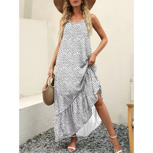 imageANRABESS Womens Summer High Low Ruffle Maxi Dress Spaghetti Strap Print Flowy Beach Long DressPrint White